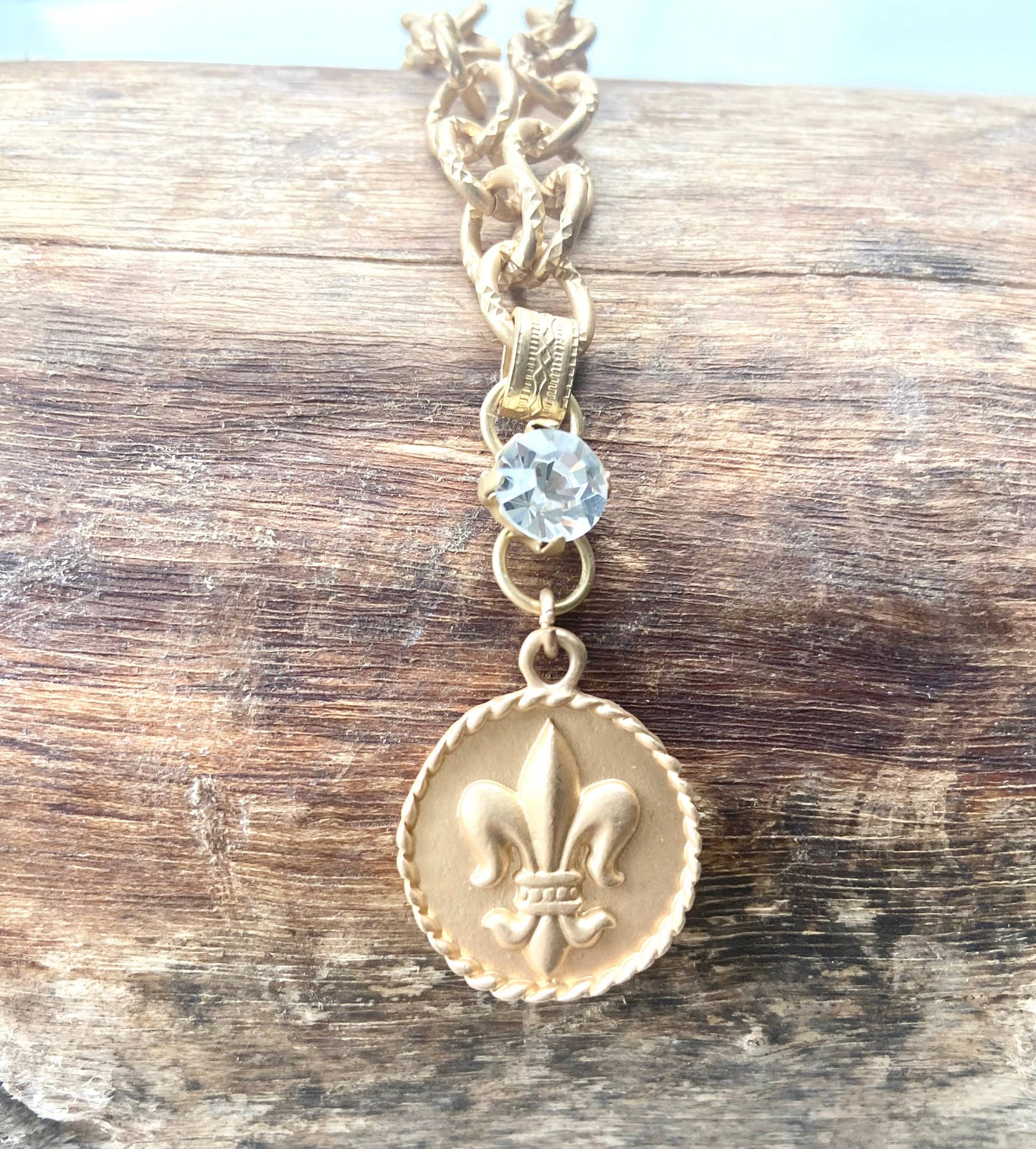 Fleur de lis french coin necklace