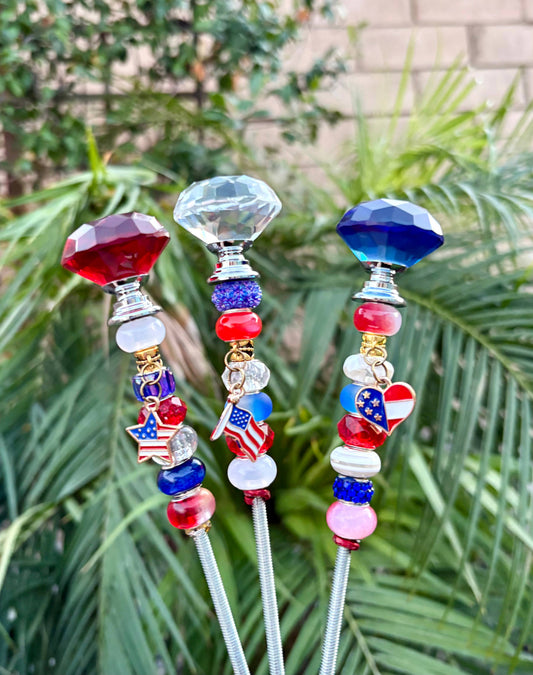 Red, White, Blue Patriotic Garden Stakes: 11 inch