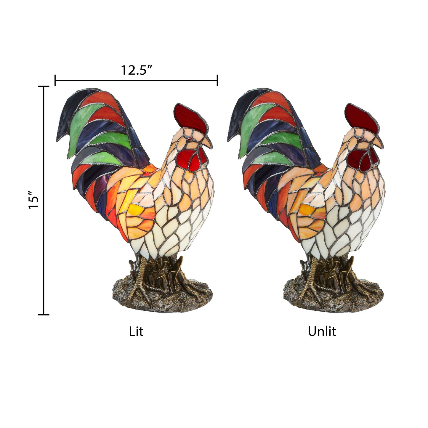 15"H Tiffany-style Rooster Multi-Color Novelty Accent Lamp