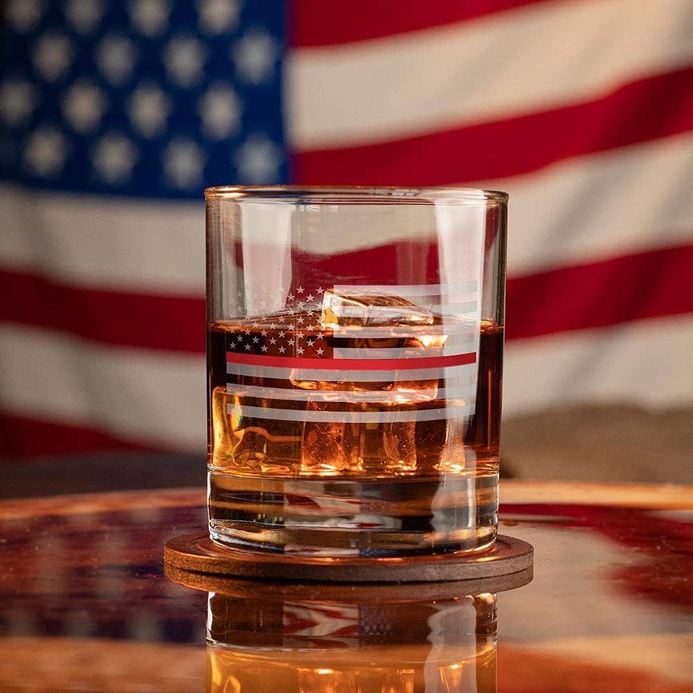 Thin Red Line Fire Fighter American Flag - Whiskey Glass