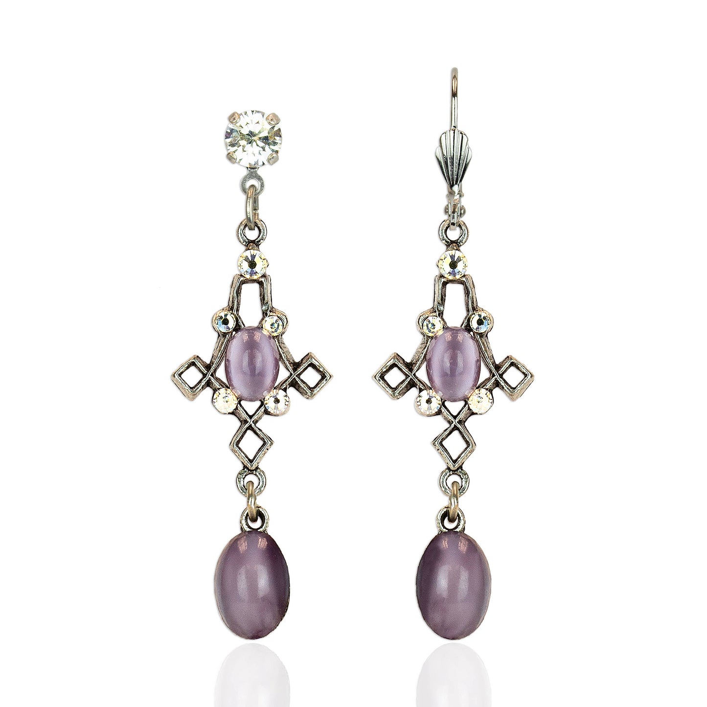 Pendientes colgantes de piedra de cristal color lavanda