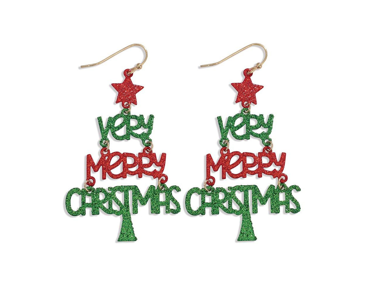 Very Merry Christmas Tree Earrings
