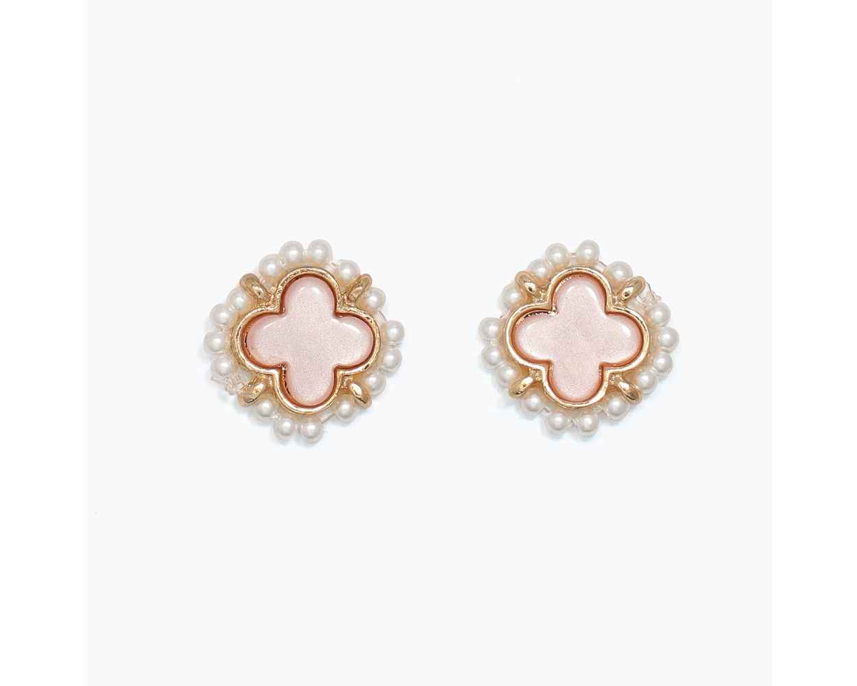 Blush Clover inlay Earrings with Pearl Accents