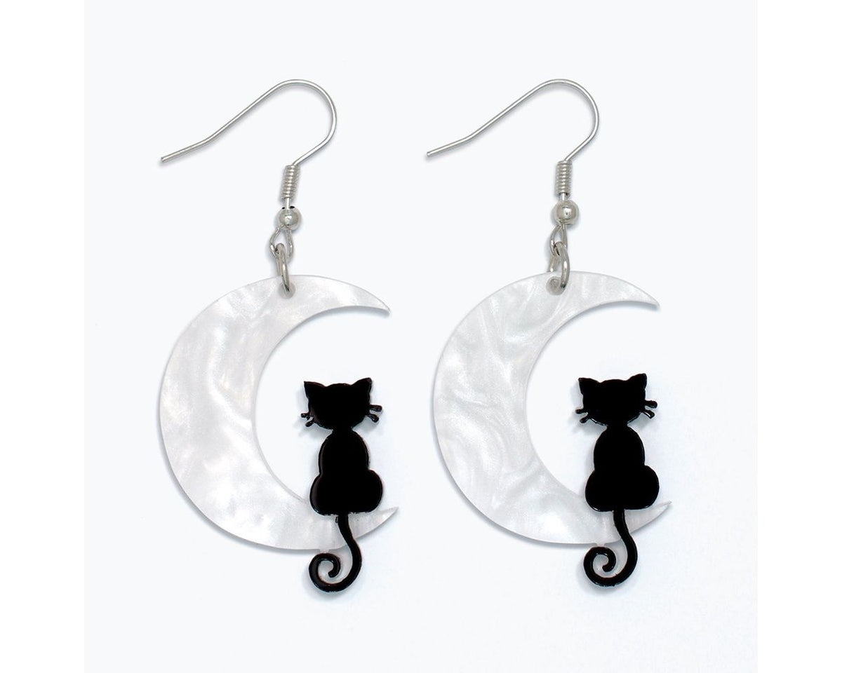 Black Cat and Half Moon Earrings