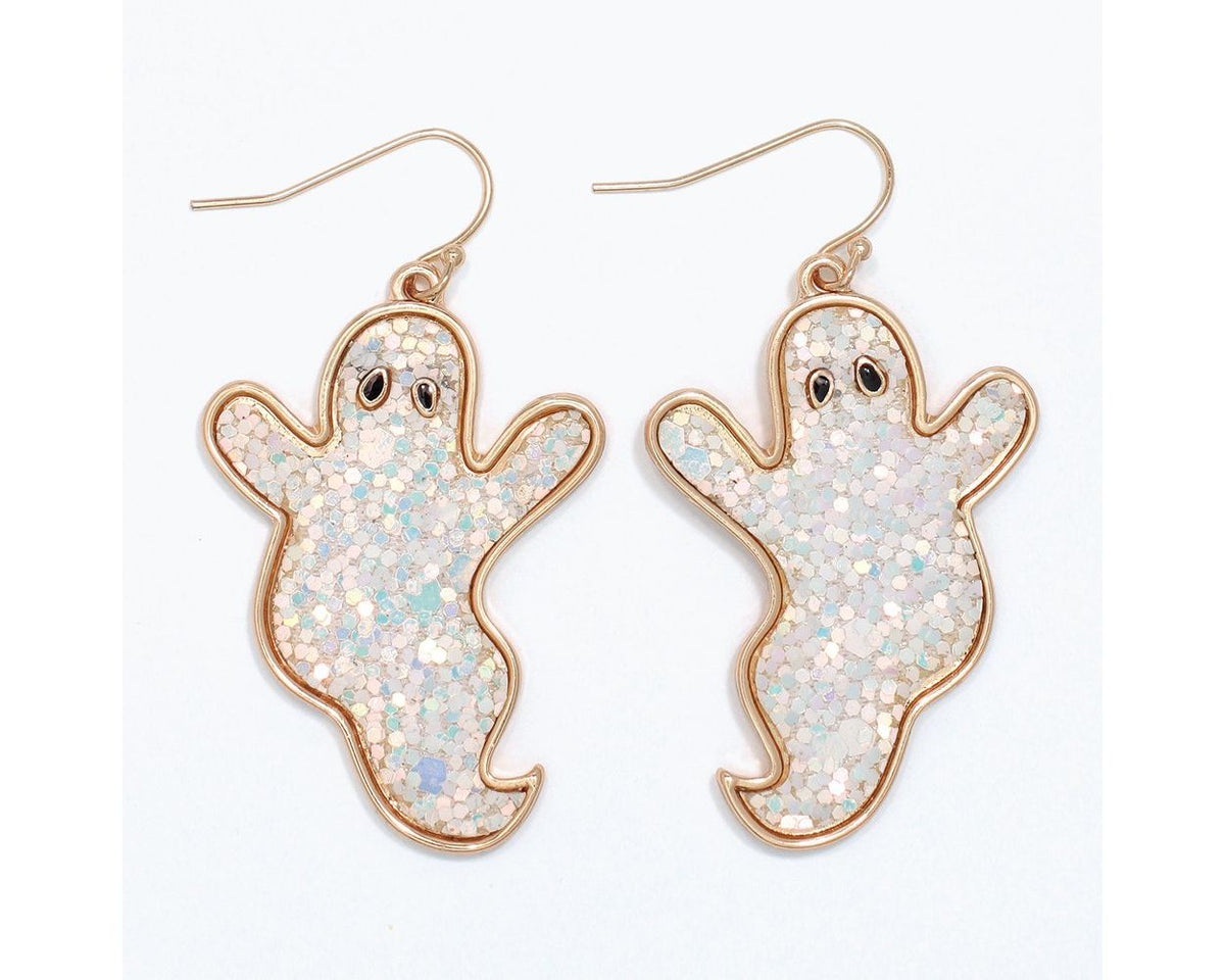 Glittery White Ghosts Dangle Earrings