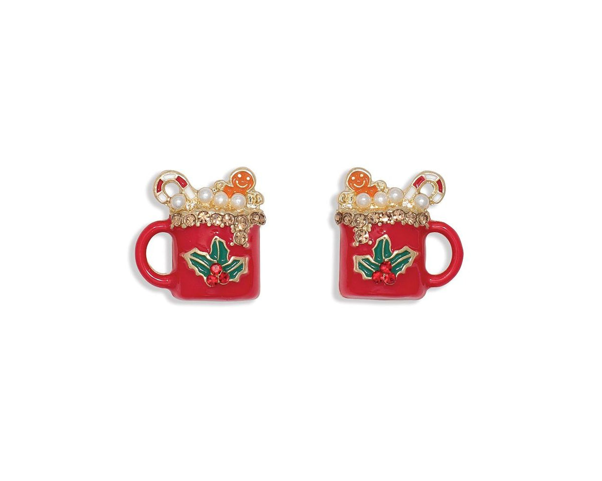 Red Holly Mug with Crystals Earrings