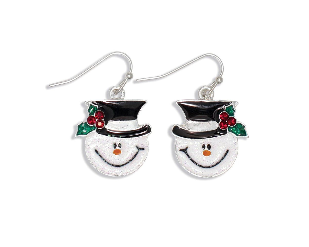 Silver Frosty Face Dangle Earrings with Crystals