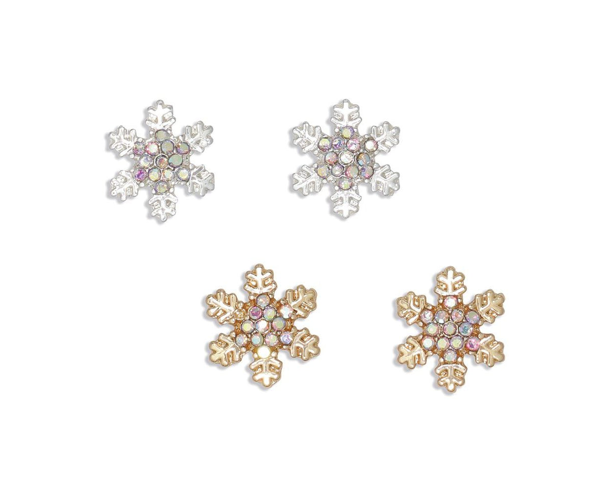 Crystal and Mixed Metal Snowflake Earrings (Set of 2)