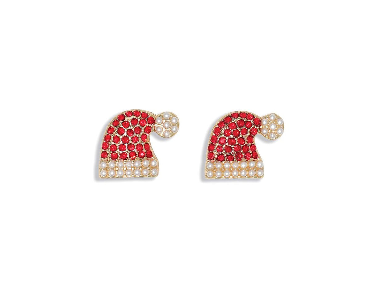 Crystal and Pearl Santa Hat Earrings