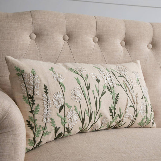 Lumbar Pillow - Embroidered Wild Flowers