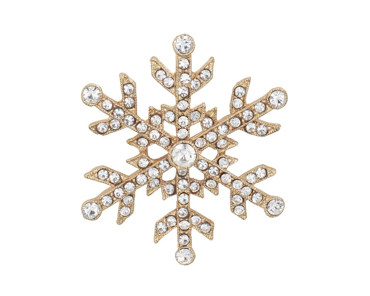 Gold Snowflakes with Crystals Brooch