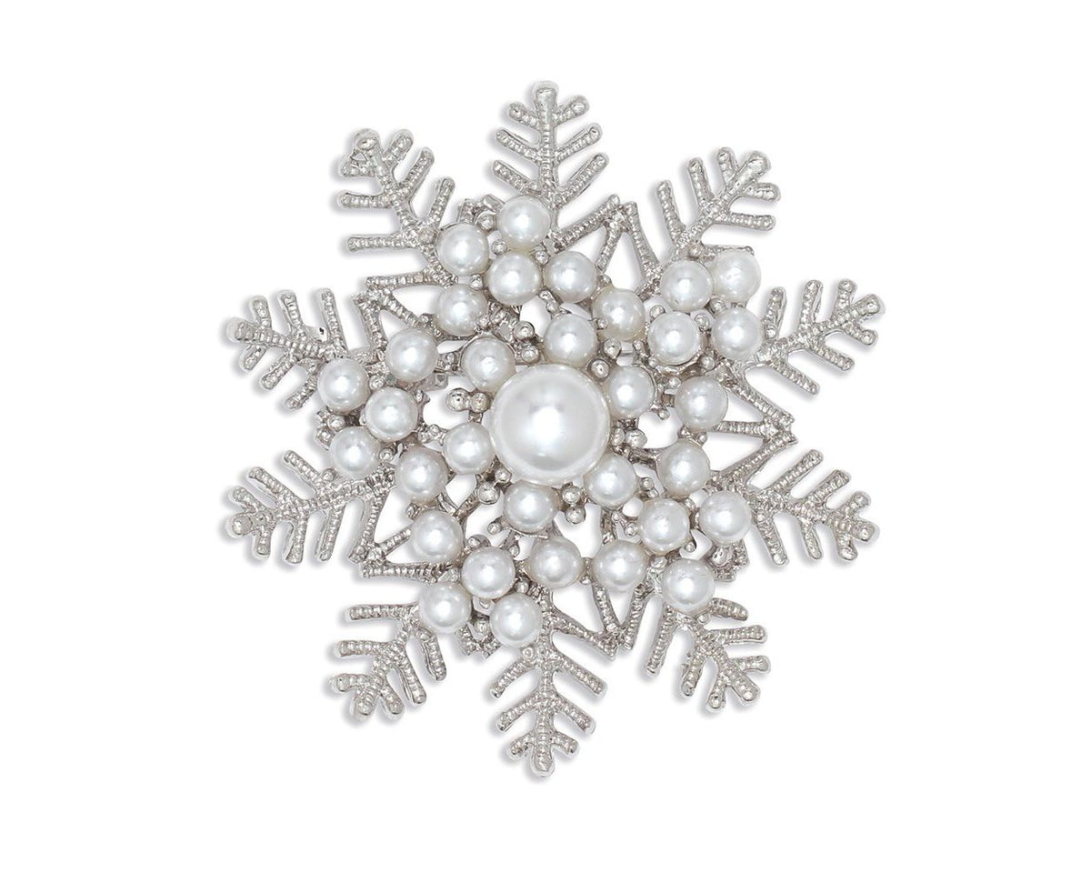 Silver and Pearl Snowflake Pin