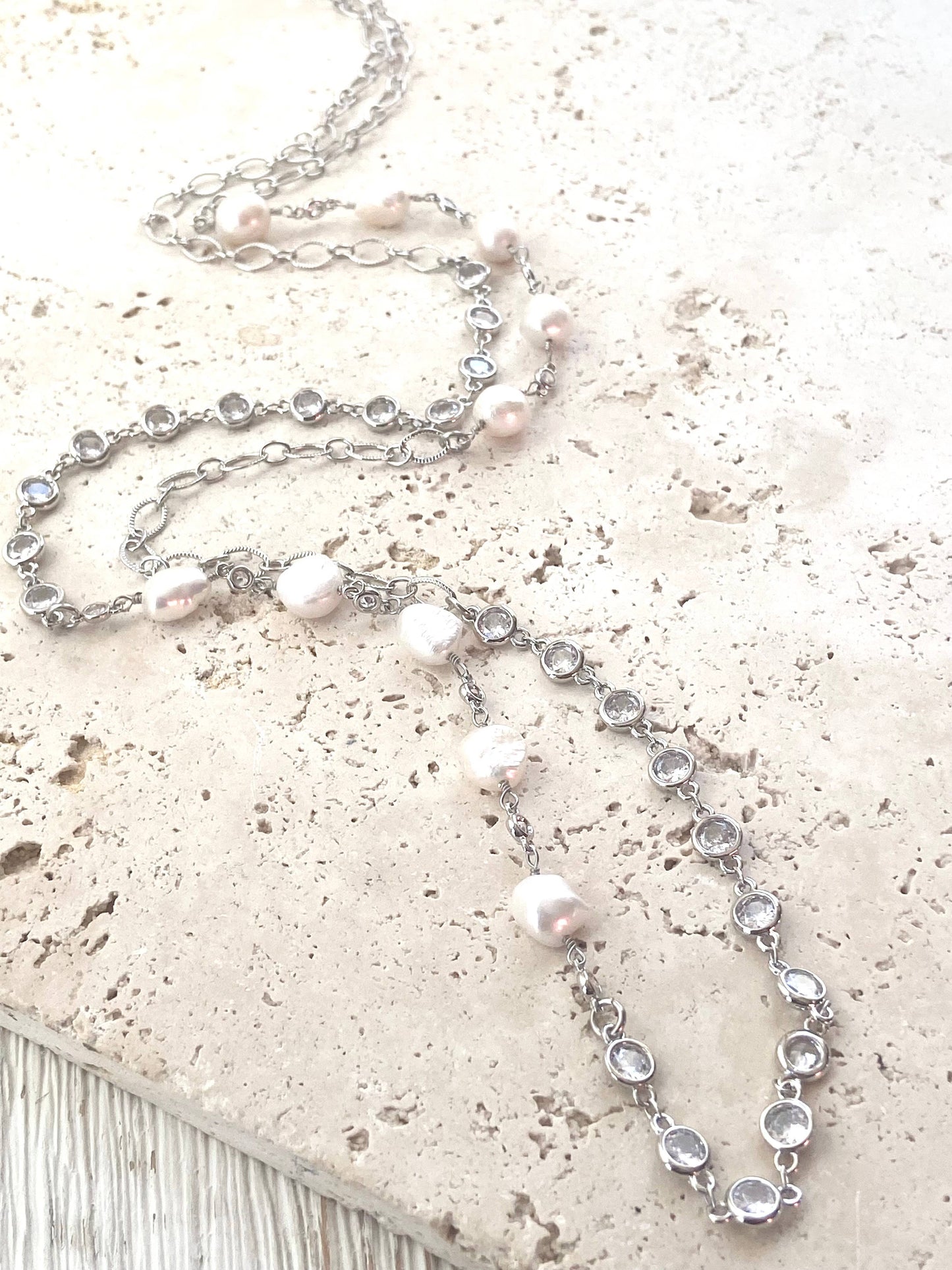 Long Swarovski crystal pearl necklace wrap