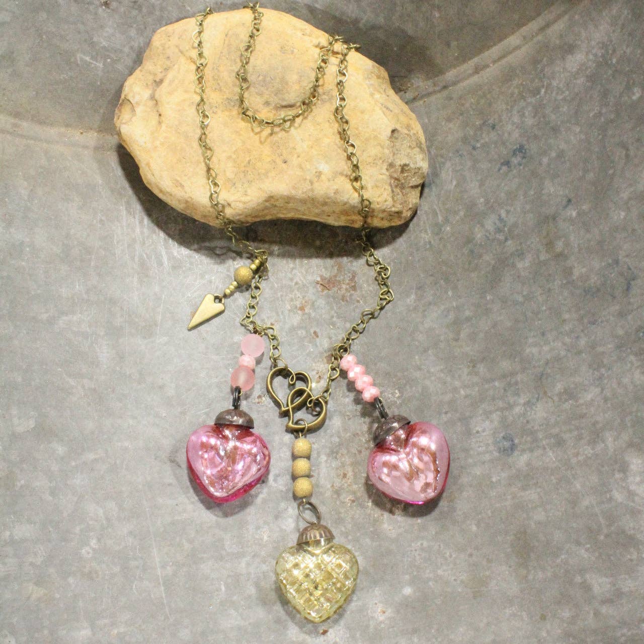Three Times The Love Retro Pink & Old Gold Necklace