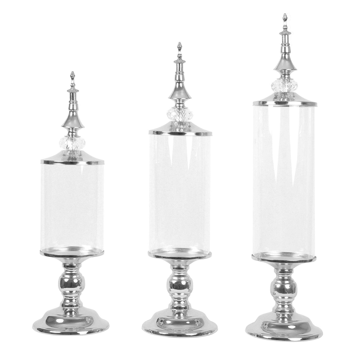 Clear Glass Olive Candy Jar With Lid 3pc/set - Silver