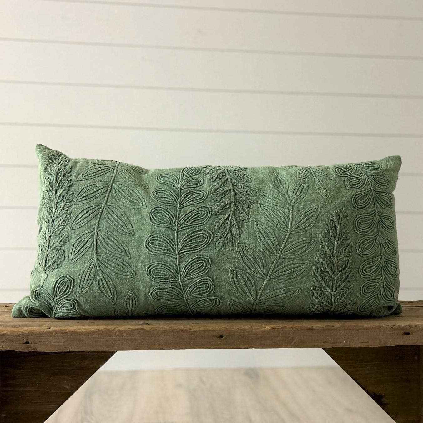 Lumbar Pillow - Green Stonewash Leaf Pattern (Pk/02)