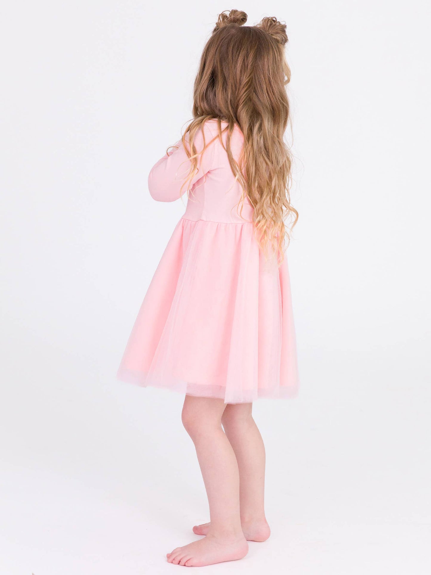RuffleButts + RuggedButts - Girls Pink Long Sleeve Tulle Twirl Dress