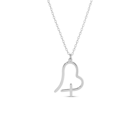 Free Form Heart With Cross Pendant Necklace