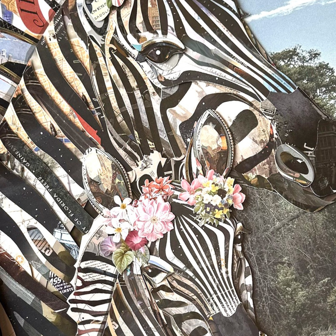 3D Collage Art | Zebras (30"x24")