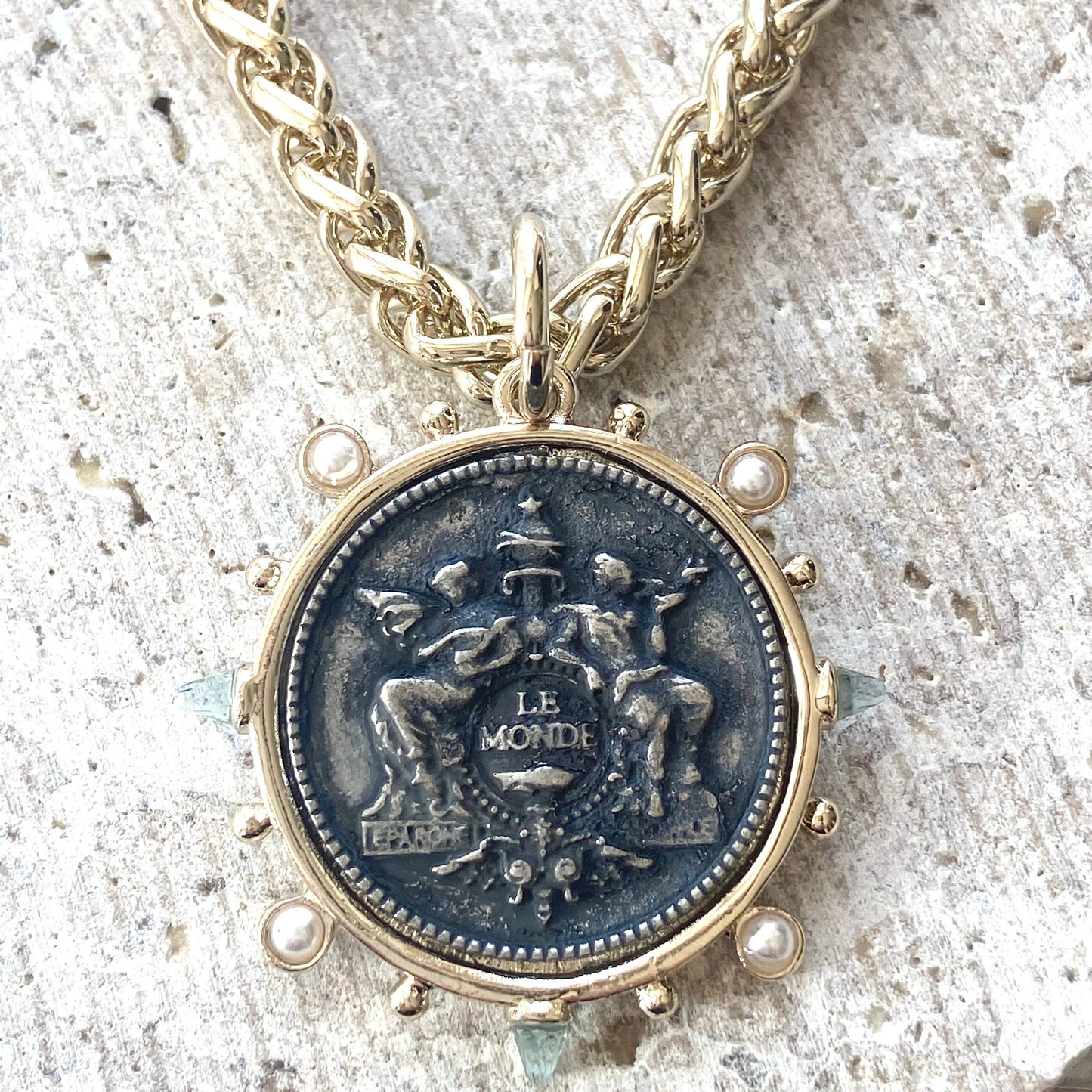 Coin necklace horse equestrian French boutique salon