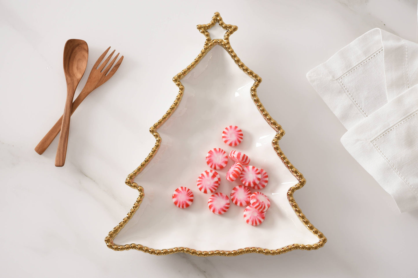 Christmas Tree Platter Gold Trim