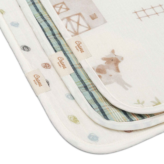 Crane Baby - Charlie 3-pc. Farmhouse Tractor Burp Cloth Set