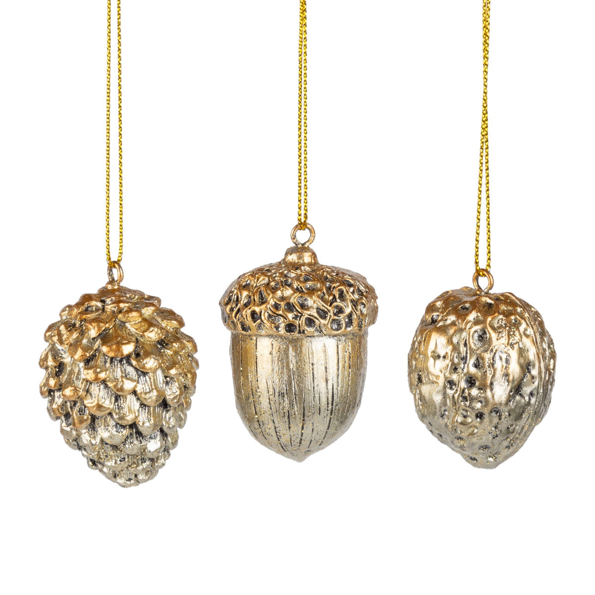 Assorted resin champagne gold pinecone, walnut, acorn