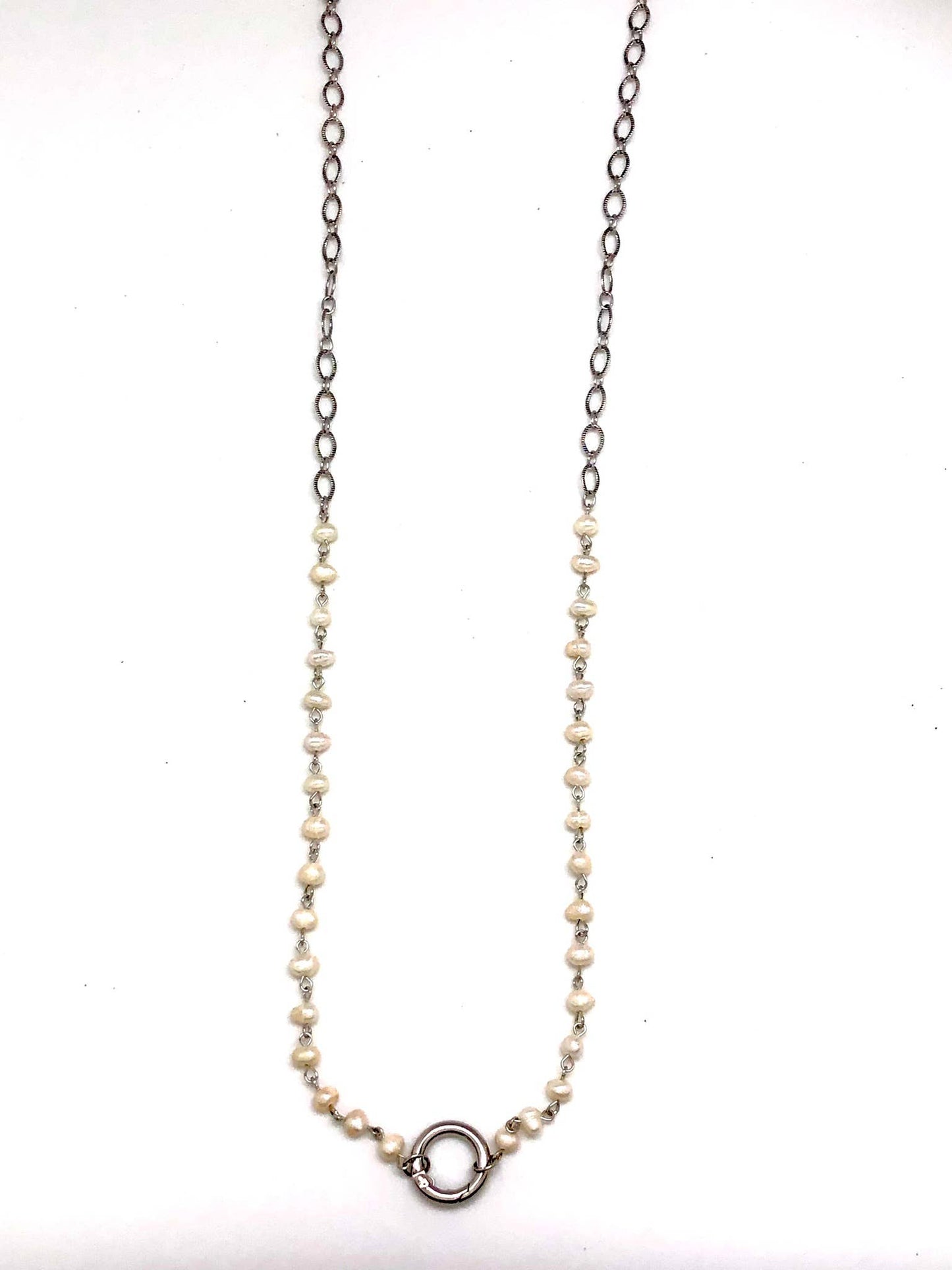 Necklace Freshwater Pearl on Antique Silver w/Silver Ring34