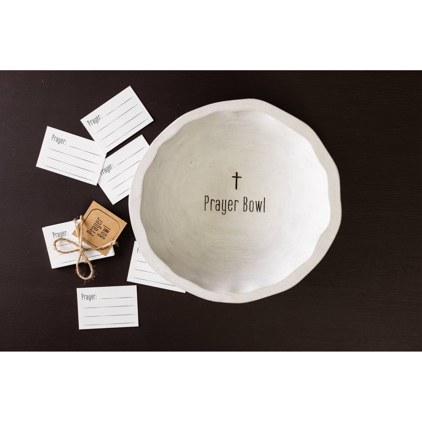 Wood 10 in. White Prayer Bowl 25 Cards
