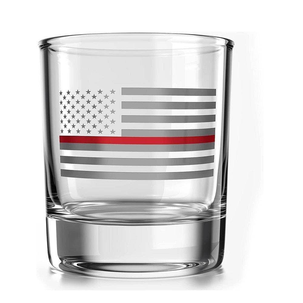 Thin Red Line Fire Fighter American Flag - Whiskey Glass