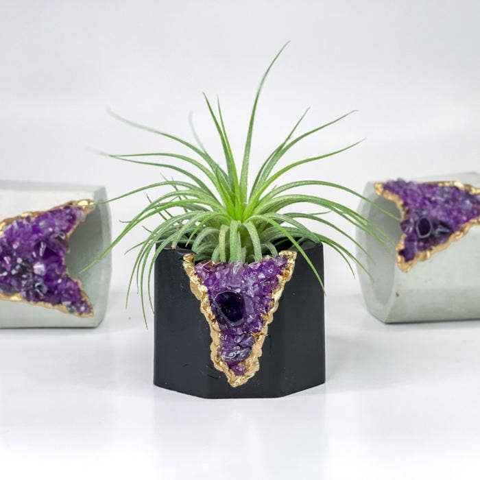 Raw Amethyst Candle Holder | Black, Black Crystal Candle