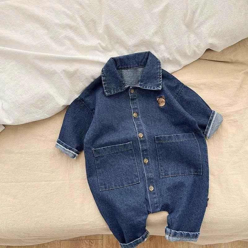 Baby Bear Denim Romper: Light blue / 18-24M
