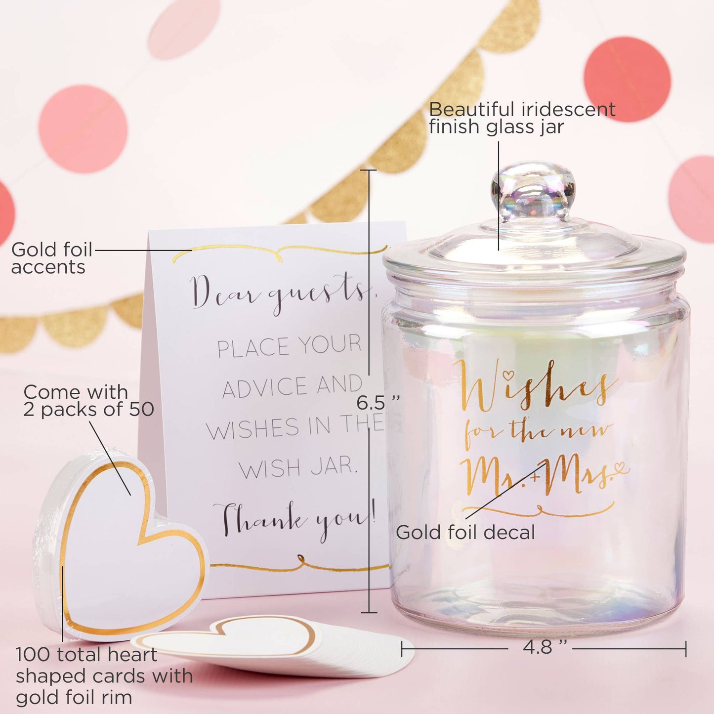 Irredescent Wedding Wish Jar with Heart-Shaped Cards