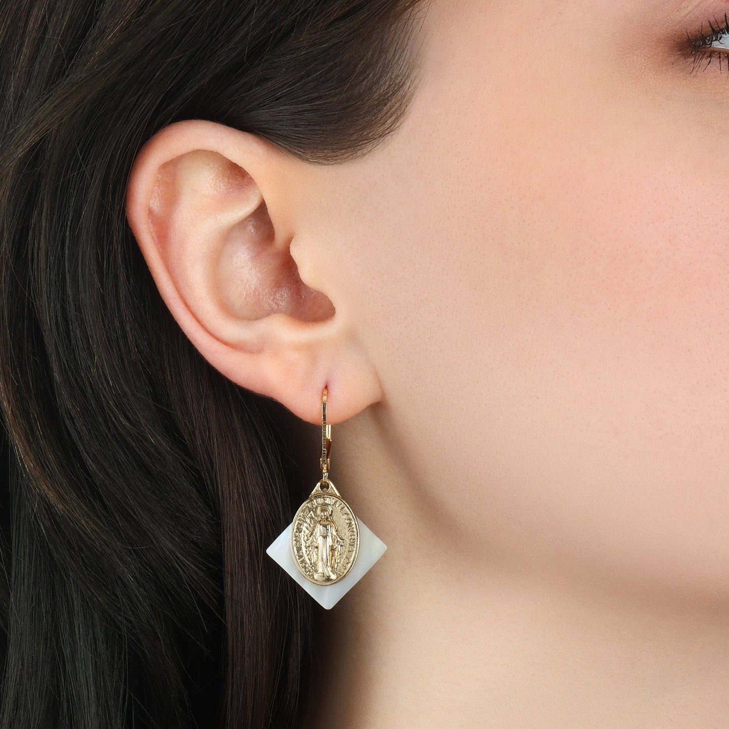 1928 Jewelry - Symbols Of Faith Mother Of Pearl Miraculous Medal Drop Earrings