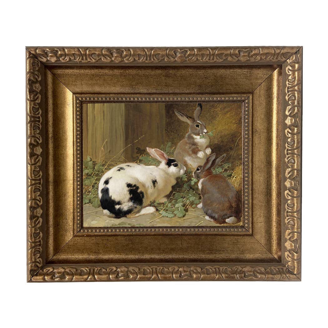 Three Rabbits Framed Oil Painting Print on Canvas