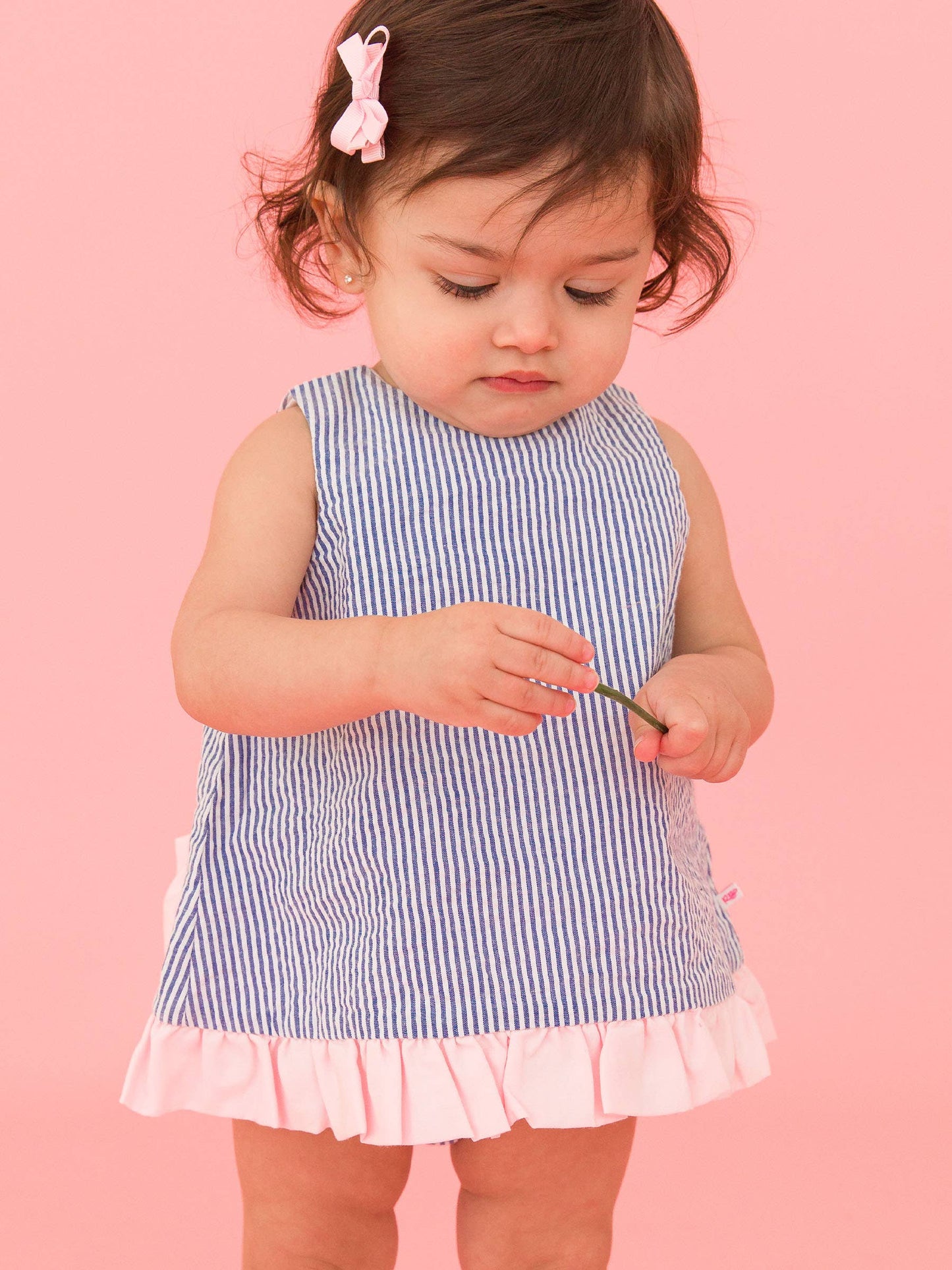 Baby Girls Blue Seersucker Ruffle Swing Top & Bloomer