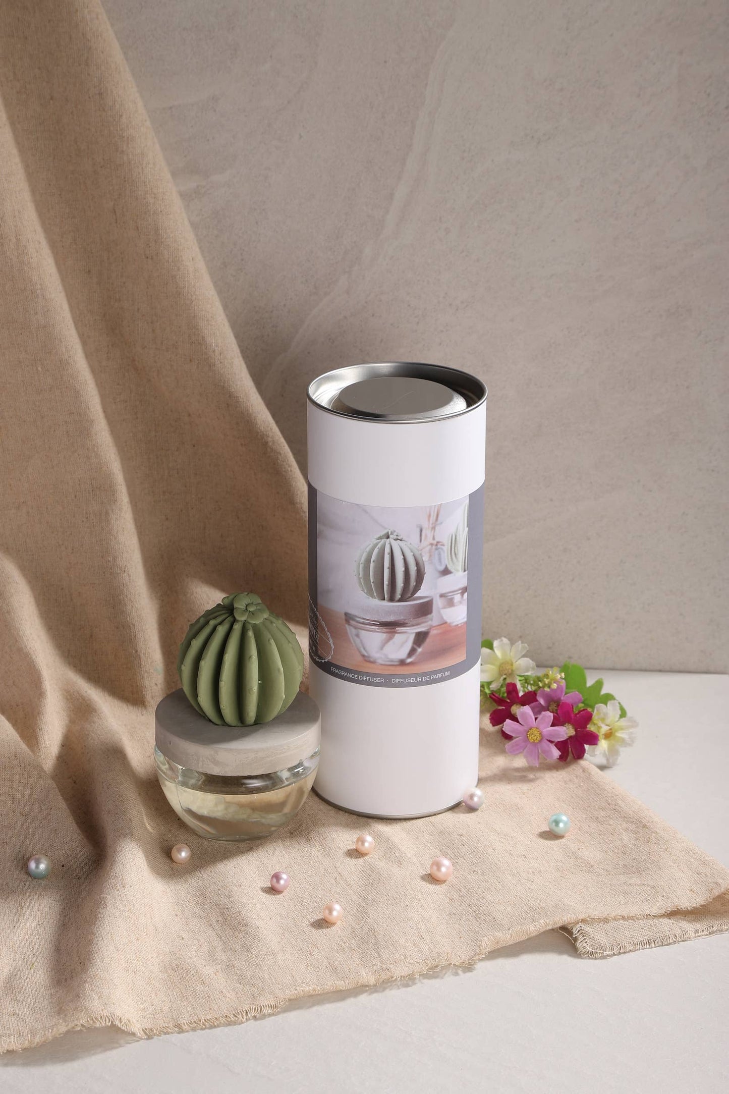 Barrel Cactus ceramic diffuser gift set