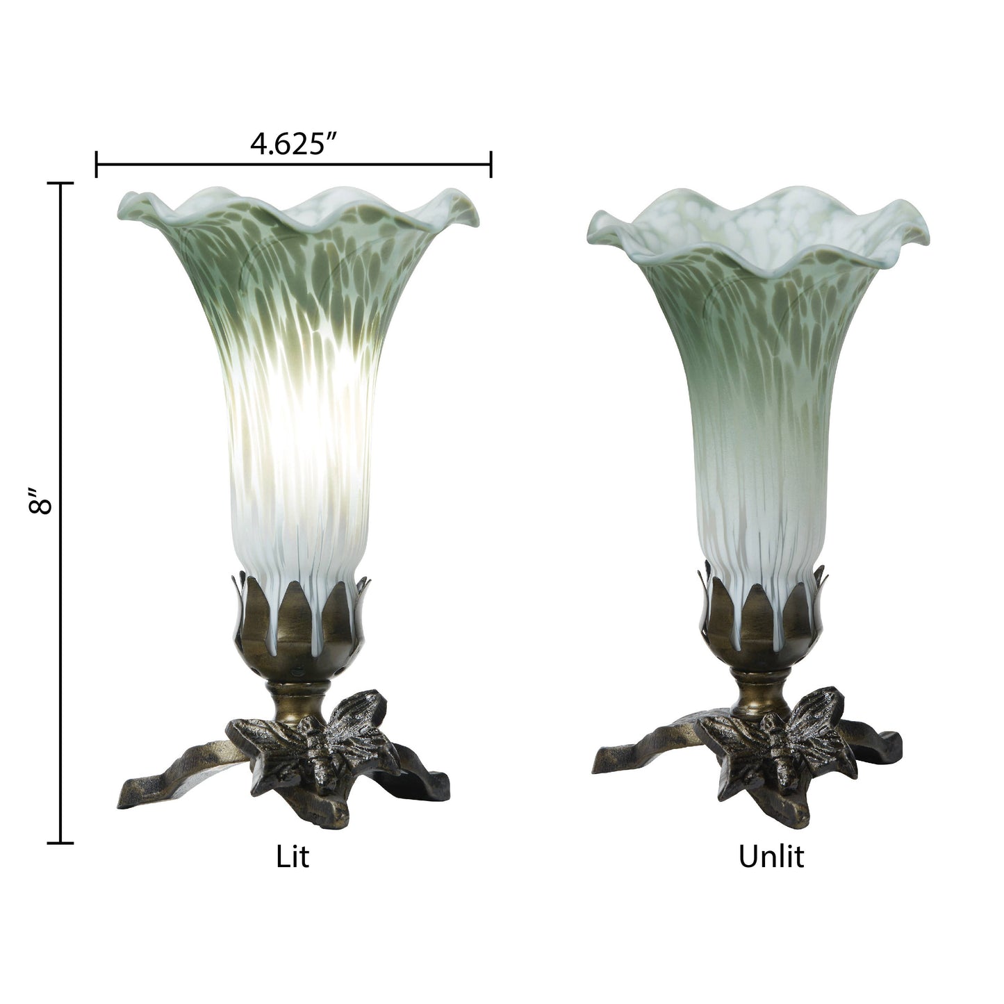 8"H White & Green Lily Glass Butterfly Accent Lamp