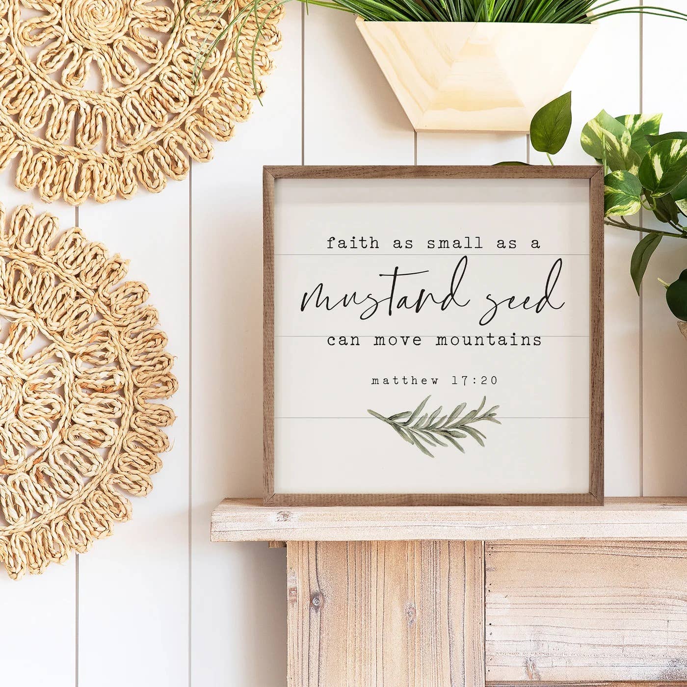 Mustard Seed Greenery Matthew 17 20 Square White