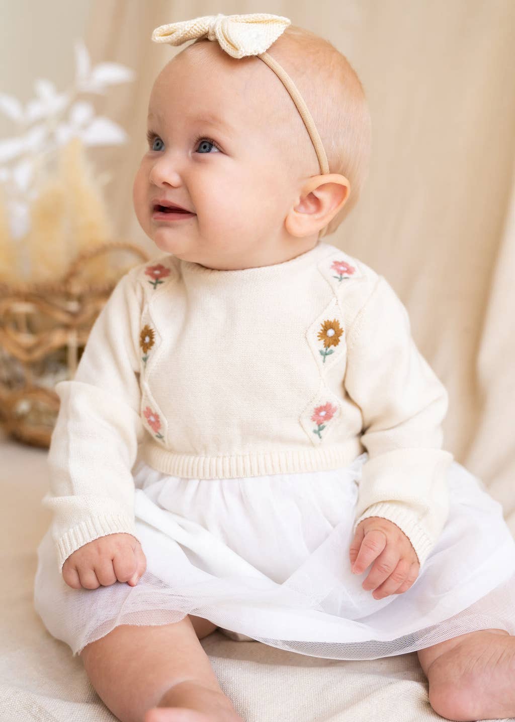 Floral Embroidered Sweater Knit Tutu Baby Dress (Organic)