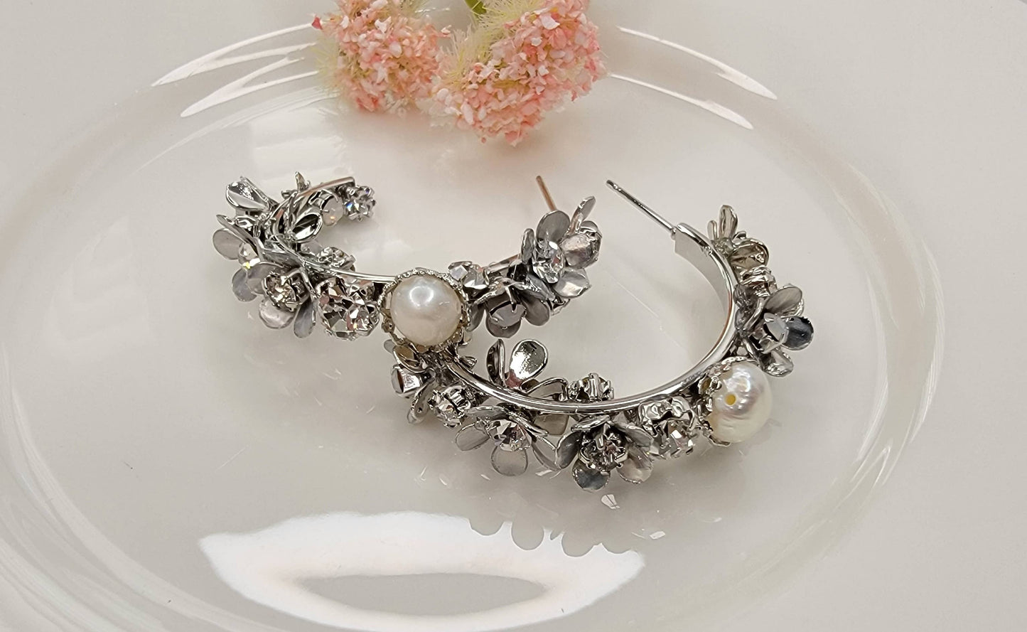 Handmade Flower Hoop Earrings.