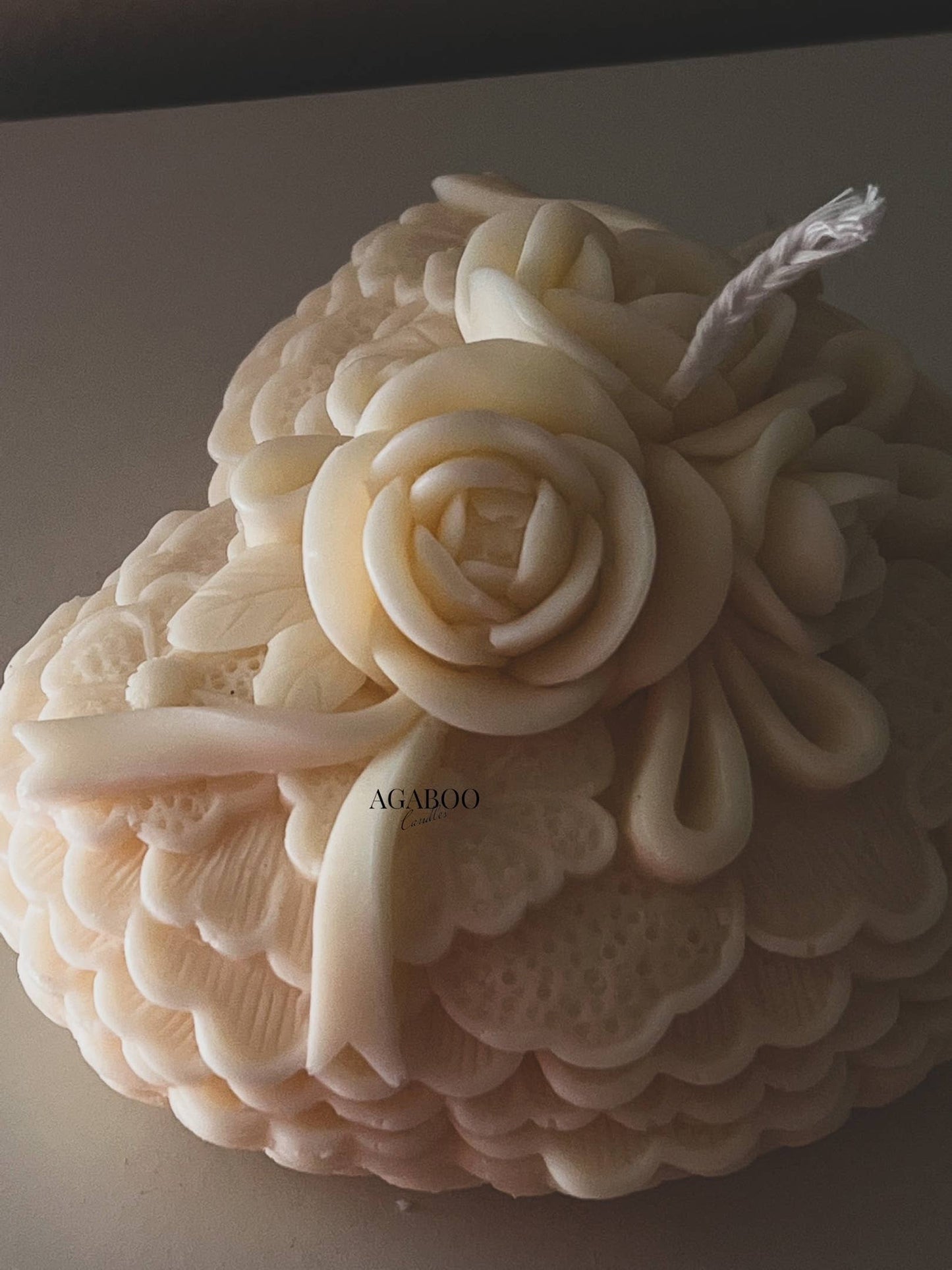 Elegant Rose-Adorned Heart Candle 3x5in - Valentines