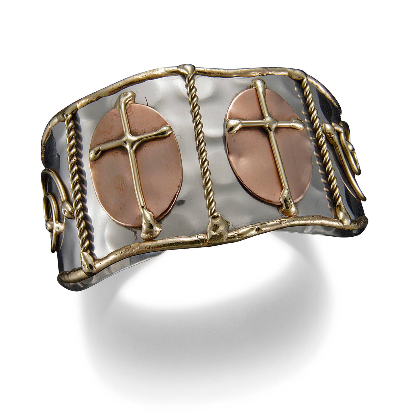 Mixed Metal Cuff Bracelet - Crosses in Ovals