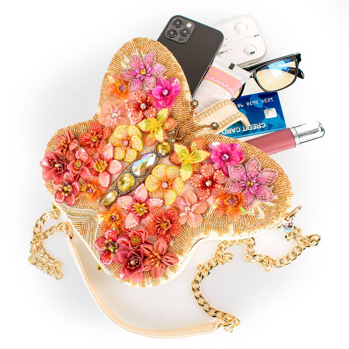 Take Flight Floral Butterfly Beaded Shoulder Handbag