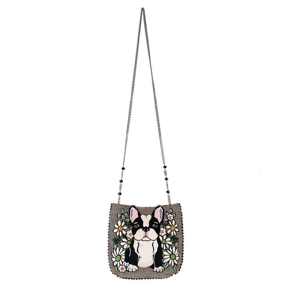 Pardon My Frenchie Beaded Embroidered Dog Crossbody Handbag
