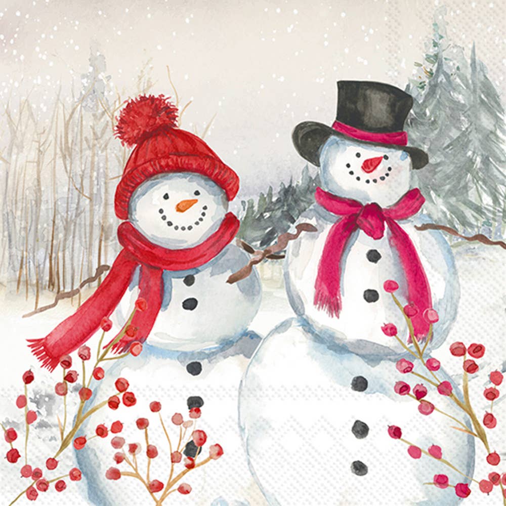 Paper Cocktail Napkins Pk/20 Snowmen Family Christmas