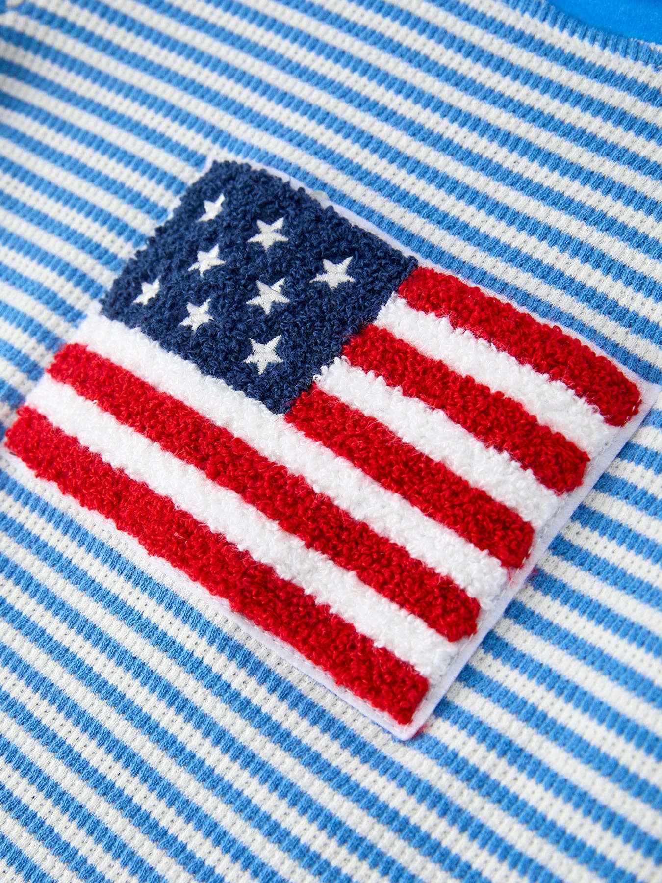 4th of July Flag Chenille Baby Boy Romper Blue Stripe: 6M