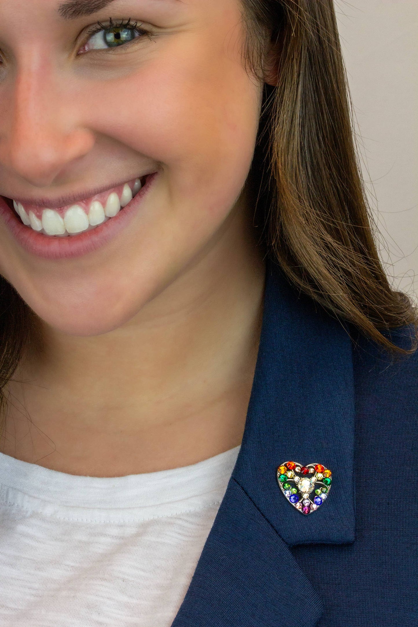 Radiating Rainbow Crystal Spectrum Heart Brooch