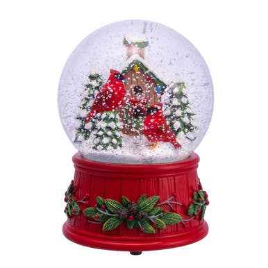 100MM Wind-Up Musical Cardinals With Tree Water Globe