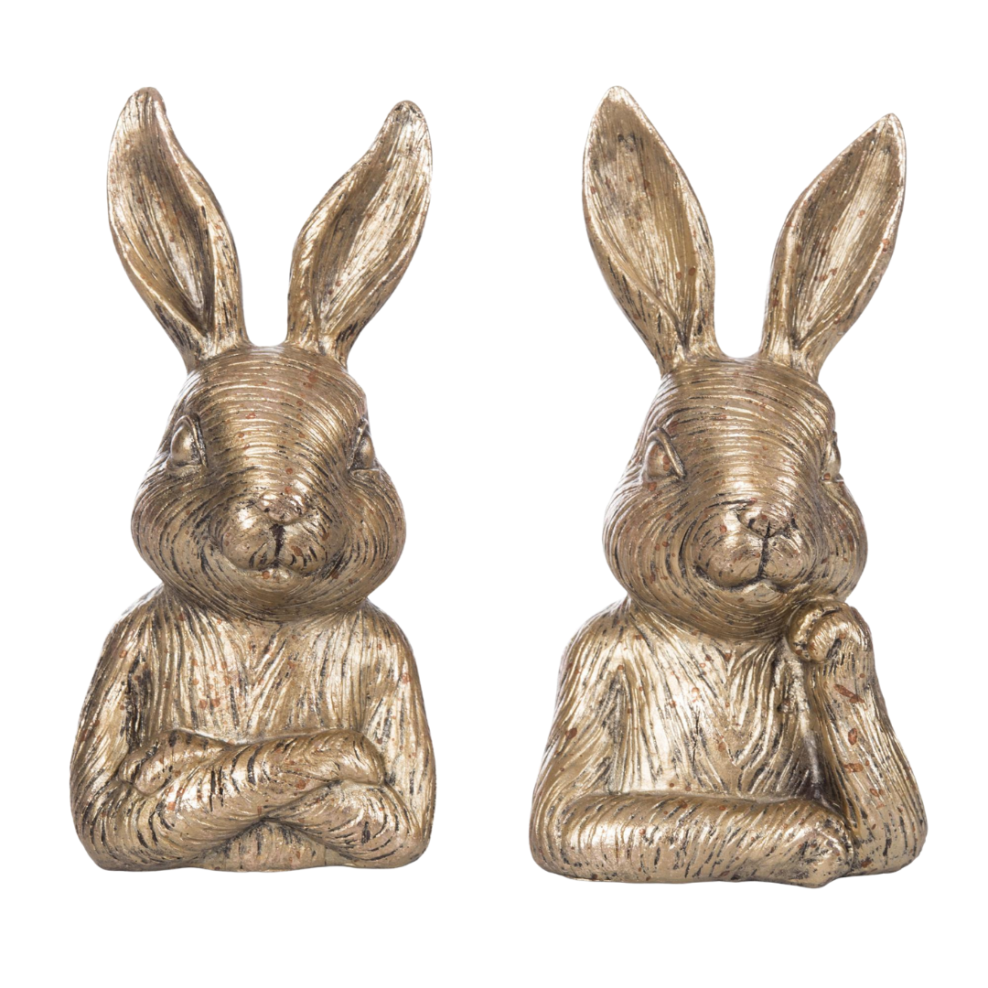 Gold Resin Bunny Bookends {Set of 2} Decorative Figurines